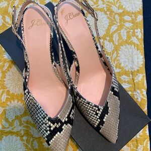 J. Crew Snakeskin Pattern Slingback Kitten Heels - Black and Cream